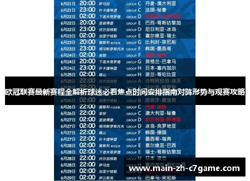 欧冠联赛最新赛程全解析球迷必看焦点时间安排指南对阵形势与观赛攻略 欧冠联赛最新赛程全解析球迷必看焦点时间安排指南对阵形势与观赛攻略